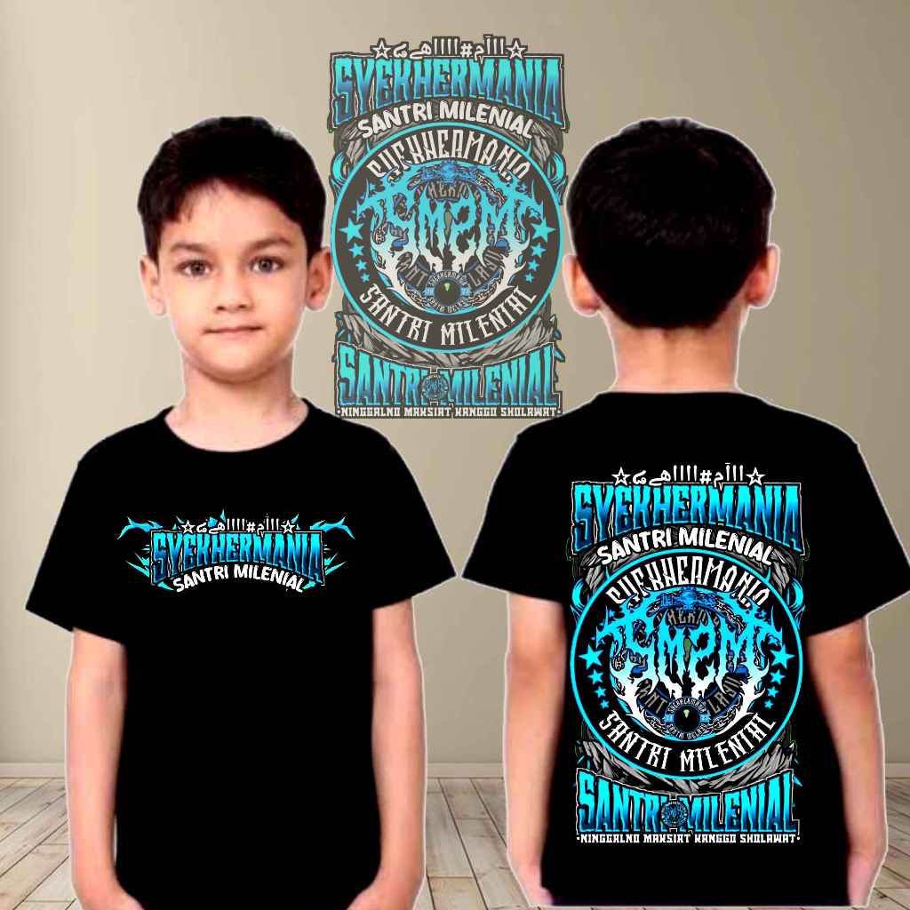 santri milenial , kaos anak syekermania catton combad