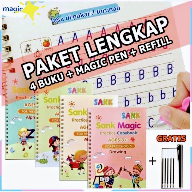 

PROMO✅ CODSank Paket 4 buku number,alfabet,math,Drawing+ set pen