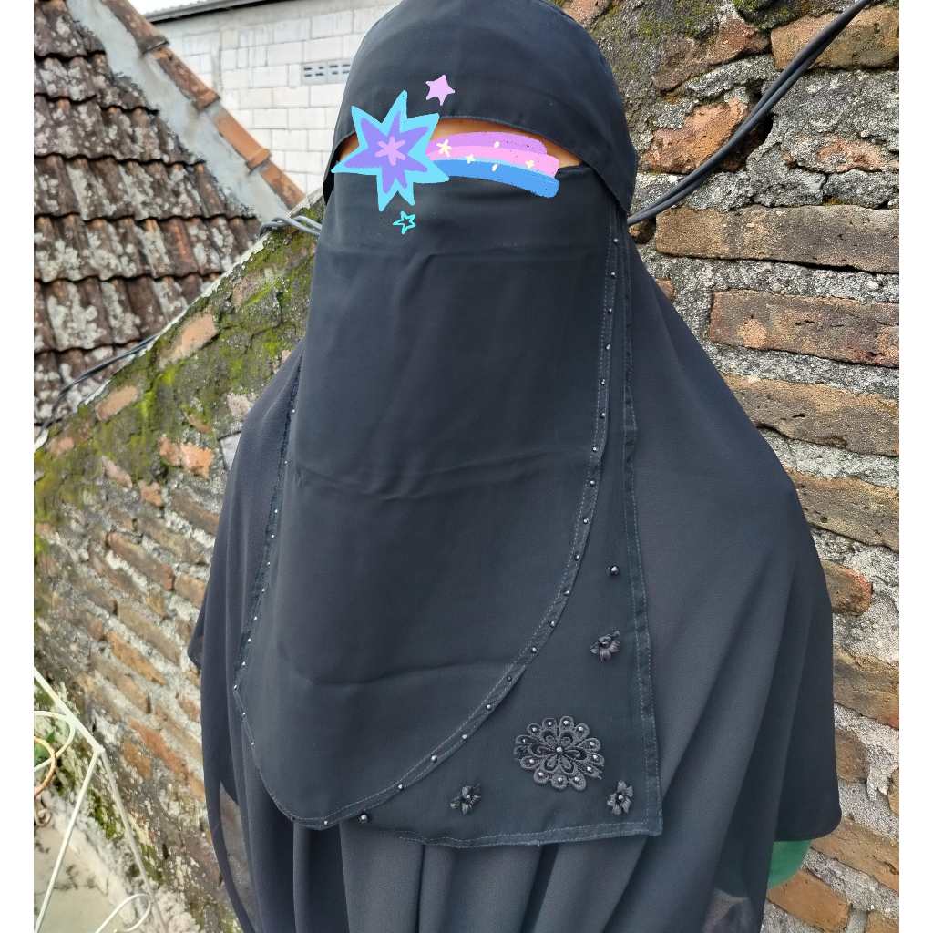 Niqob cadar bandana poni 2 layer-khimar