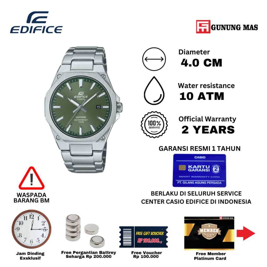 CASIO EDIFICE EFR-S108D-3AVUDF Jam Tangan Pria 100% Original