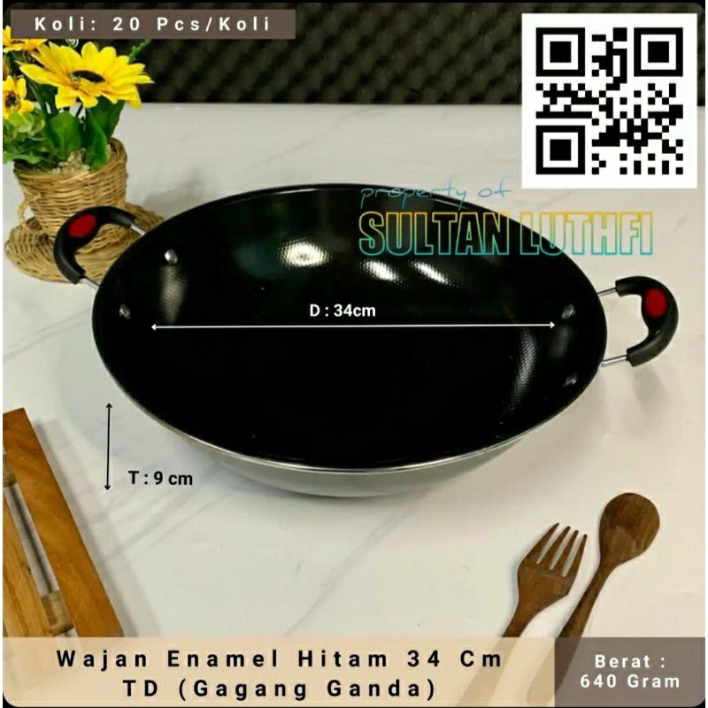 Wajan Enamel Hitam 34 cm TD ( gagang ganda)