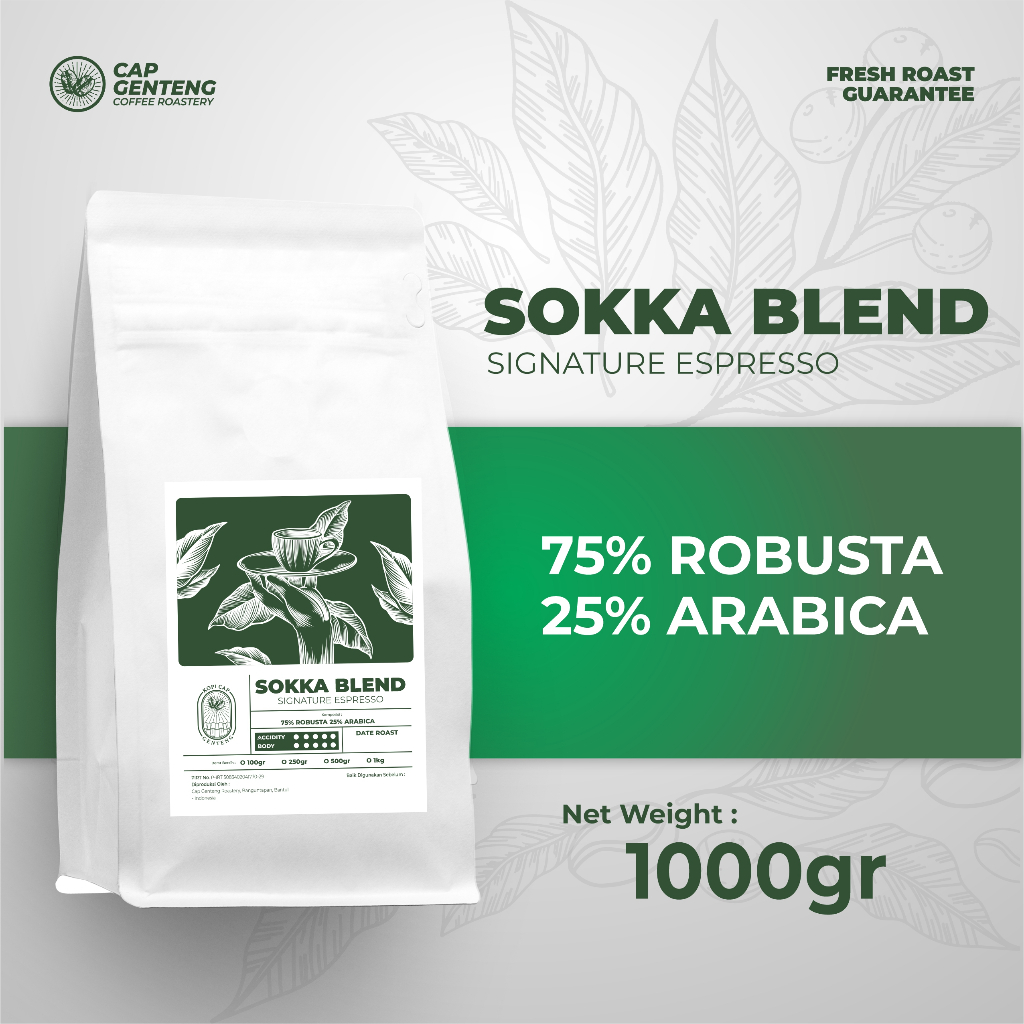 

SOKKA HOUSE BLEND 75% ROBUSTA 25% ARABIKA 1KG - CAP GENTENG