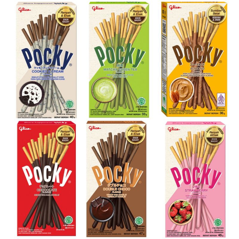 

Glico Pocky Aneka biskuit stik baru crushed nuts Almond Chocolate Strawberry Double Choco Cookies Matcha