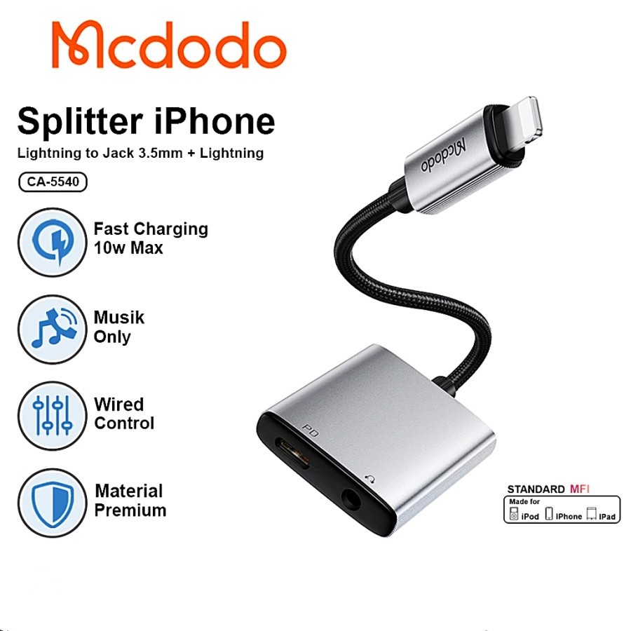 Mcdodo CA-5540 converter splitter iphone to lightning + jack audio