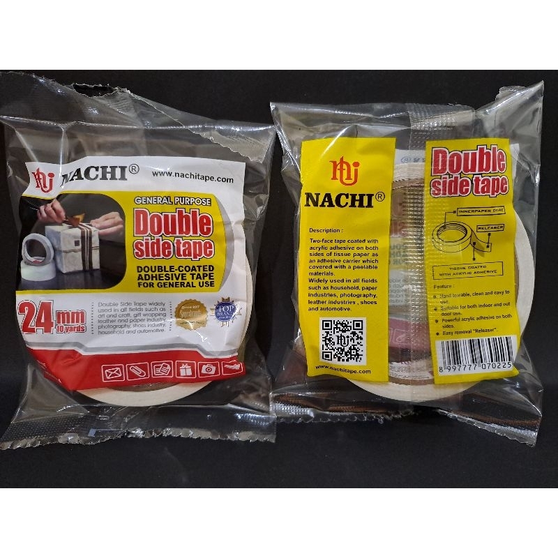 

Solasi Double Tape NACHI Double Side Tape NACHI Isolasi bolak balik Ukuran 24mm 10yards Harga untuk per 10pc