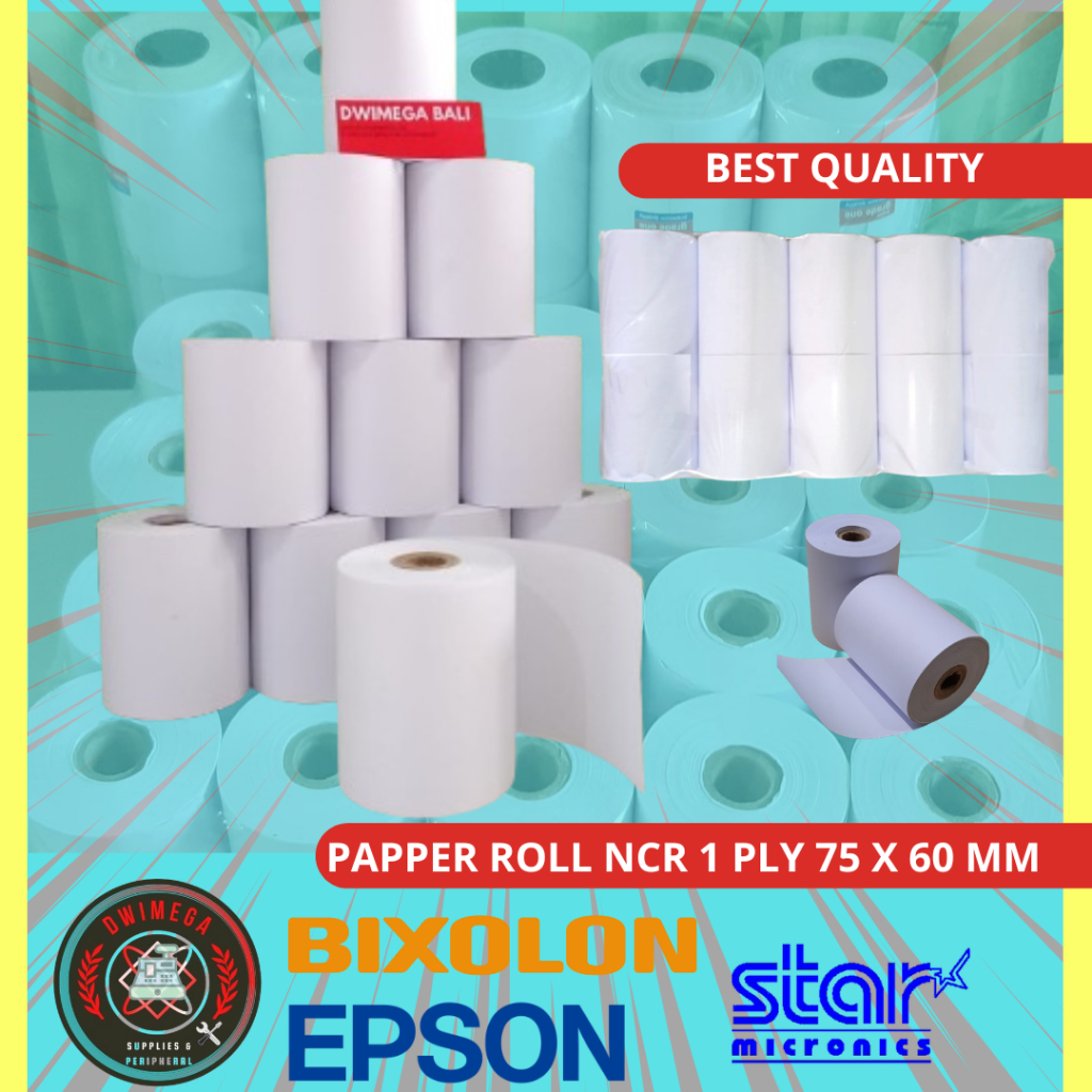 

KERTAS KASIR dot matrix/NCR / 75x60 /1 ply /10 Roll/1 slop