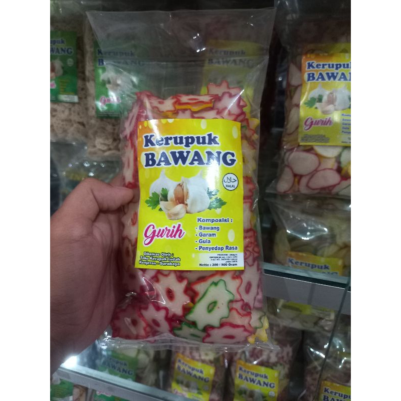 

Kerupuk Bawang Mentah Bunga Pelangi Khas Kenjeran Surabaya