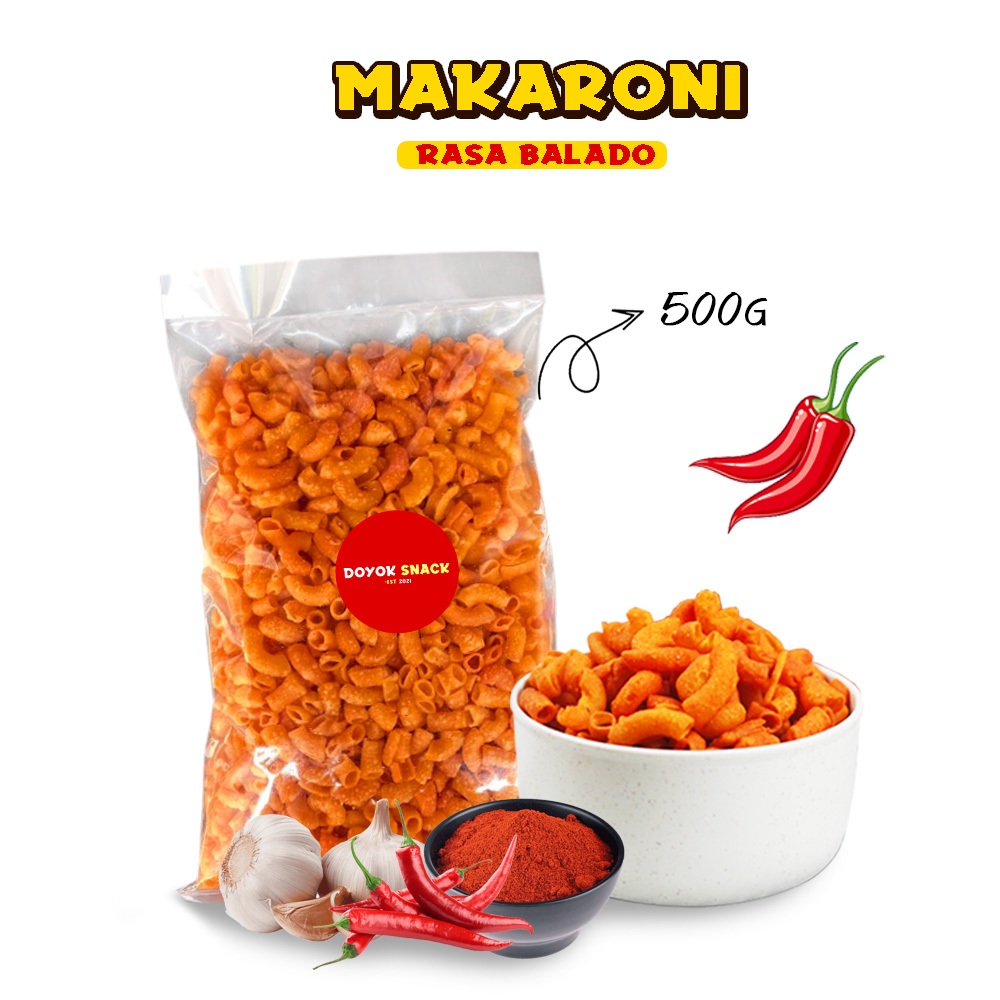 

500 gram MAKARONI BALADO MAKRONI GORENG CAK DOYOK BANTAT PIPA KRIUK CRISPY KREMES PREMIUM MURAH LEZAT NIKMAT SNACK MAKANAN RINGAN JAJAN JAJANAN KEKINIAN MURAH TERLARIS CAMILAN CEMILAN SERBA PEDAS PEDES HOT JAGUNG BALADO BARBEQUE BBQ KEJU DAUN JERUK