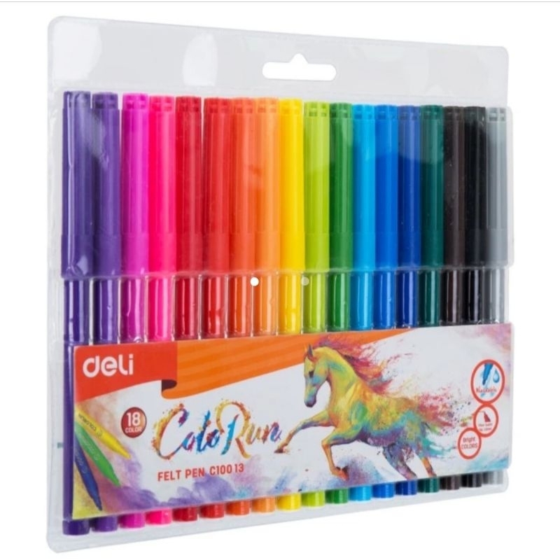 

Deli Spidol Felt Pen Colorun Washable 18 Warna 1.0mm EC10013