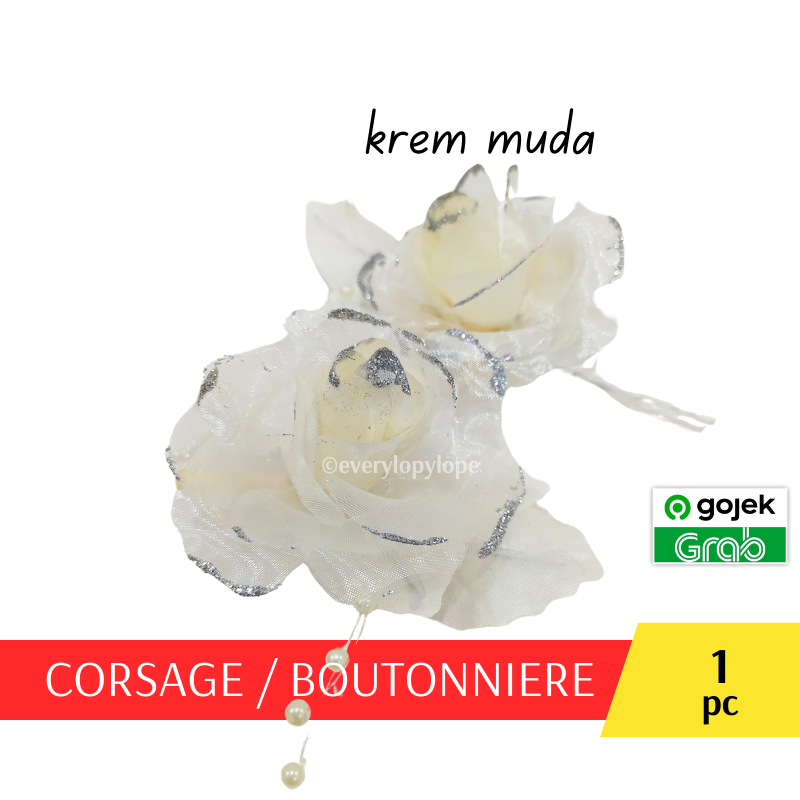 Corsage Pin Jas Korsase Bros Panitia Bunga Dada Warna Krem Muda