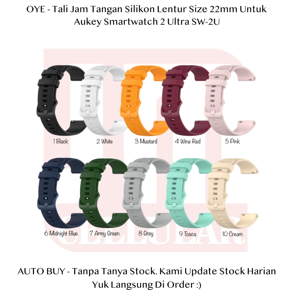 OYE 22mm Strap Aukey Smartwatch 2 Ultra SW-2U - Tali Jam Tangan Silikon Rubber Karet Pria Wanita