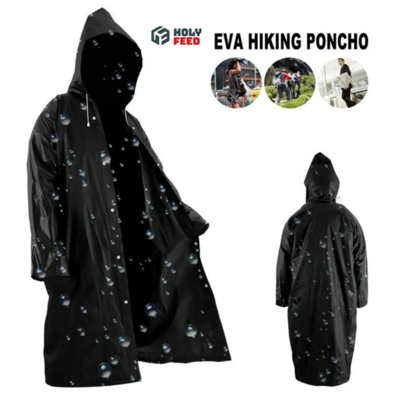 Jas Hujan Korea Hitam Kancing Outdoor Women Raincoat Korea Thickened Waterproof Wanita