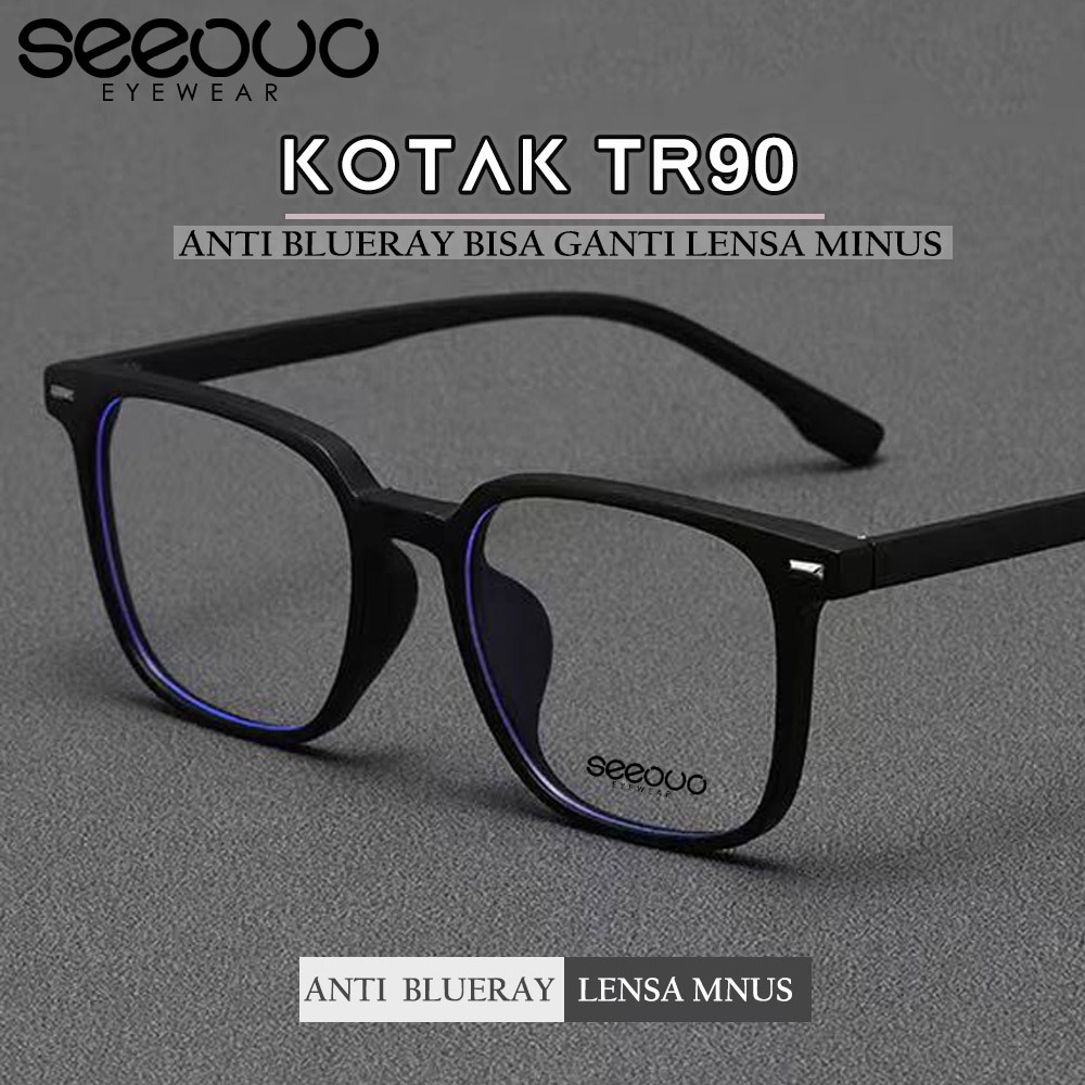 Seeouo Kacamata Antiradiasi Blueray Lentur keren Anti Sinar Biru Bentuk Kotak Bisa Minus Fashion Pri