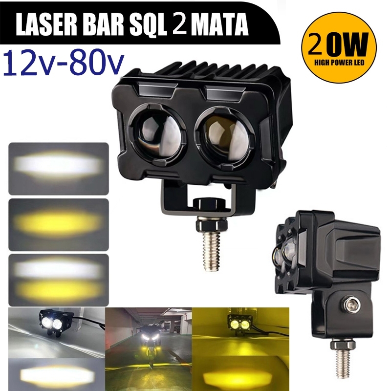 Lampu Tembak Sorot SQL 2 Mata 12v - 24V High Low Kuning Putih Lampu Sorot Motor Mobil Truk Bis