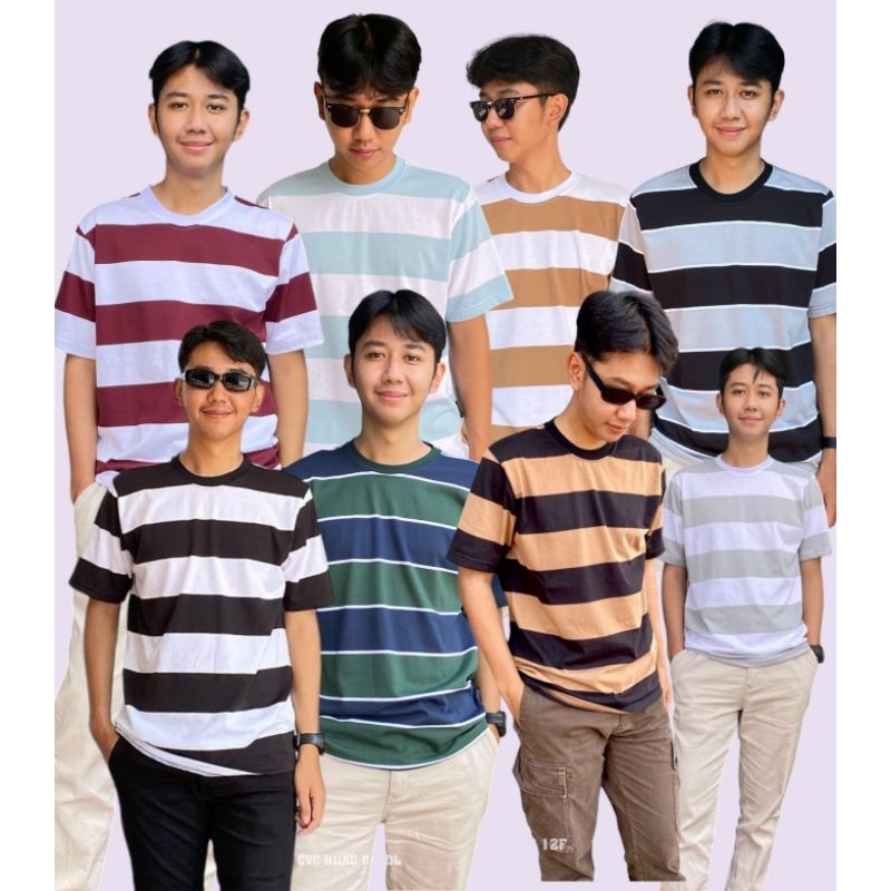 T-shirt Oversize Pria Motif Salur Besar