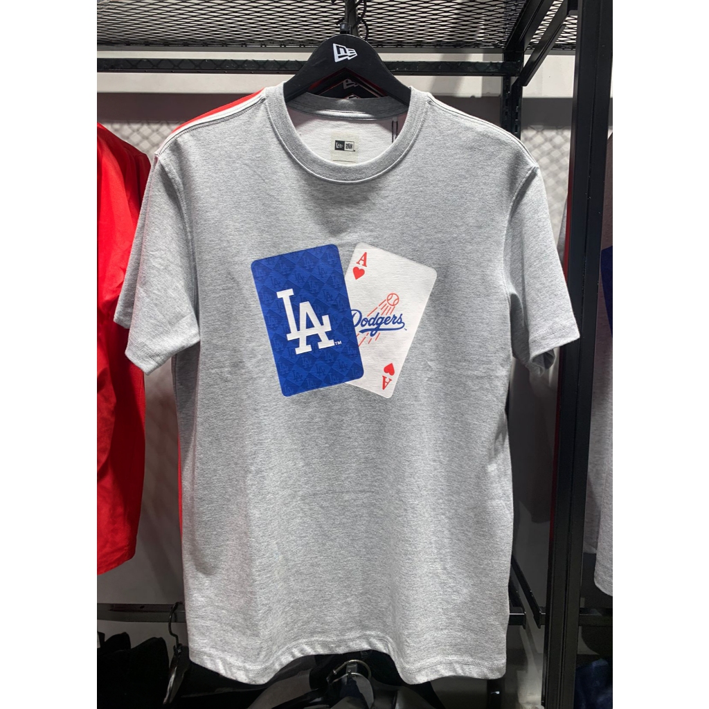 Kaos Pria New Era Los Angeles Dodgers Poker Card Heather Gray Short Sleeve T-Shirt 100% Original Res