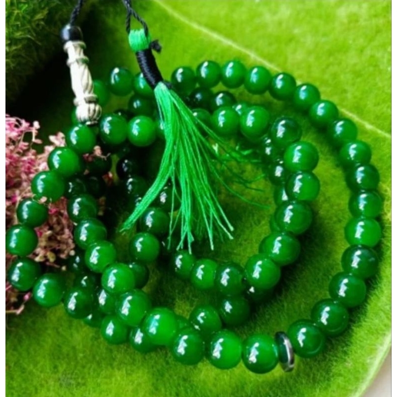 tasbih batu giok hijau asli  8mm tasbih batu giok kristal  tasbih batu giok aceh