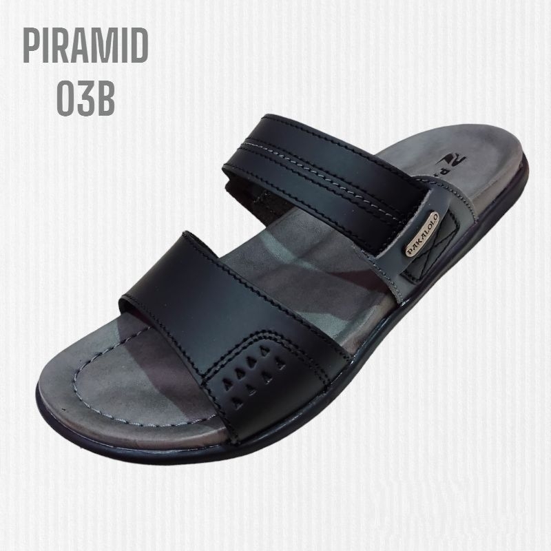 PAKALOLO PIRAMID 03 HITAM ORIGINAL / Sandal Selop Pria Kulit Asli New/Arrival Ukuran 39-44