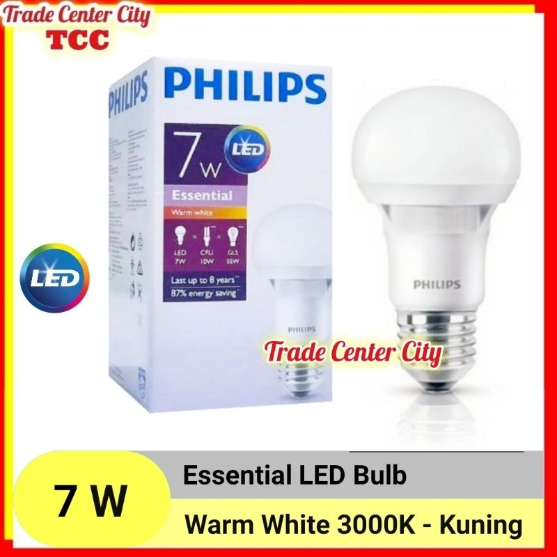 Philips Lampu LED 7 watt 7 wat 7w Kuning Bulb Essential Bohlam Lampu Philips 7 w Esensial Cahaya Kun