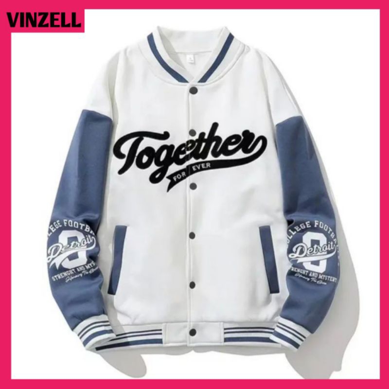 JAKET BASEBALL VARSITY HOODIE (S-XXXXXL-6XL) TOGETHER LOGO OVERSIZED JAKET VARSITY KANCING BOMBER UL