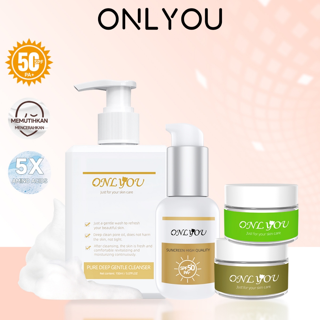 SScntx- ONLYOU Skincare 4PCS PAKET / ONLYOU Menyegarkan SPF 50+ PA+ Sunscreen + Amino Facial Wash +