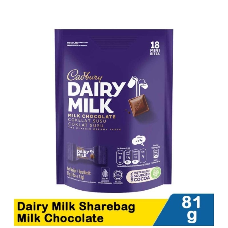 

Free Packing Kardus Cadbury Dairy Milk Share Bag Sharebag Milk Chocolate Cokelat Susu Coklat 81 gram