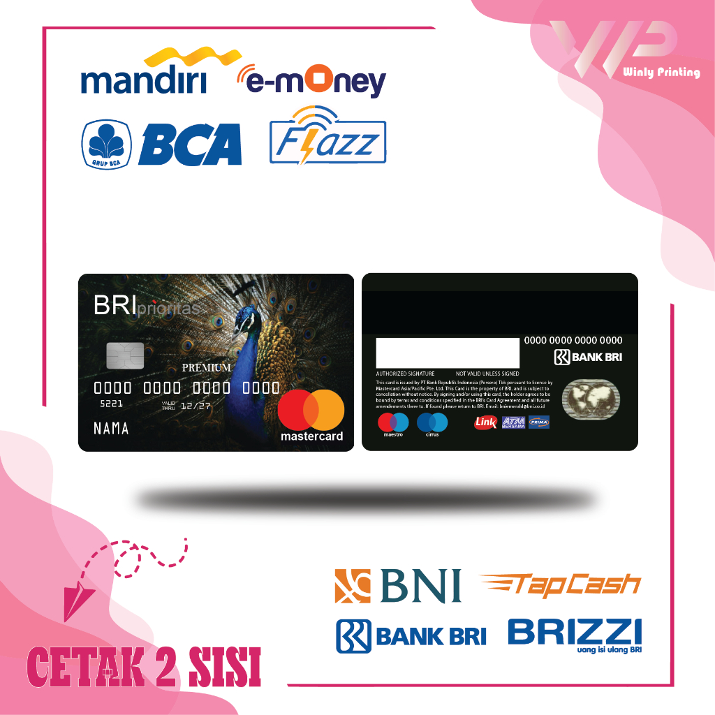 KARTU EMONEY DEBIT KREDIT BRI PRIORITAS MANDIRI FLAZZ BCA GEN 2 BNI TAPCASH BRIZZI BRI - 2 SISI