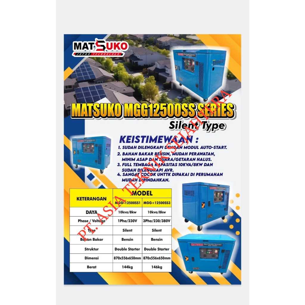 genset silent bensin 10 kva 3 phase Matsuko