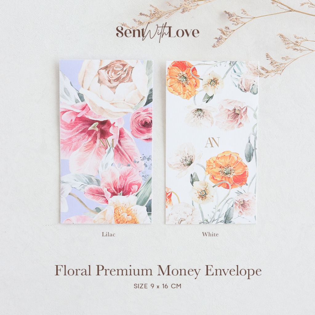 

Amplop Floral Premium Custom Nama 6 pcs (9 x 16 cm) / Angpao Wedding Angpau Ulang Tahun