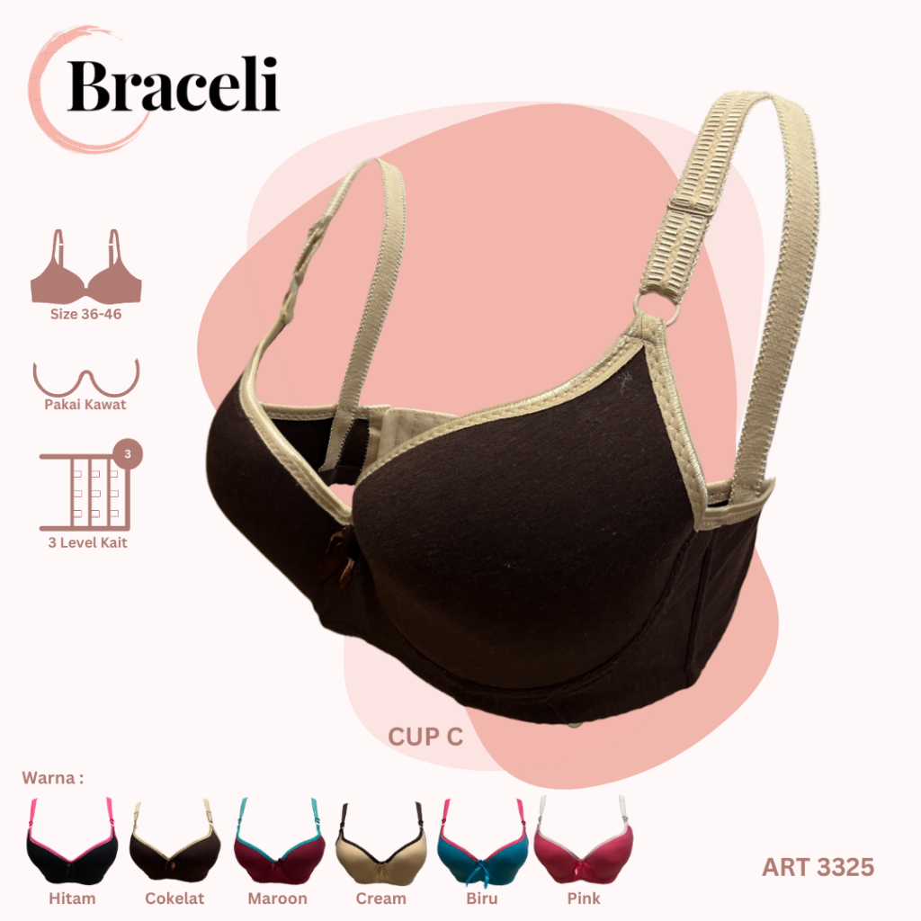 DAPAT 3pcs! Bra Kawat Jumbo Braceli Art 3325 Cup C Motif Kaos 2 Nada Warna