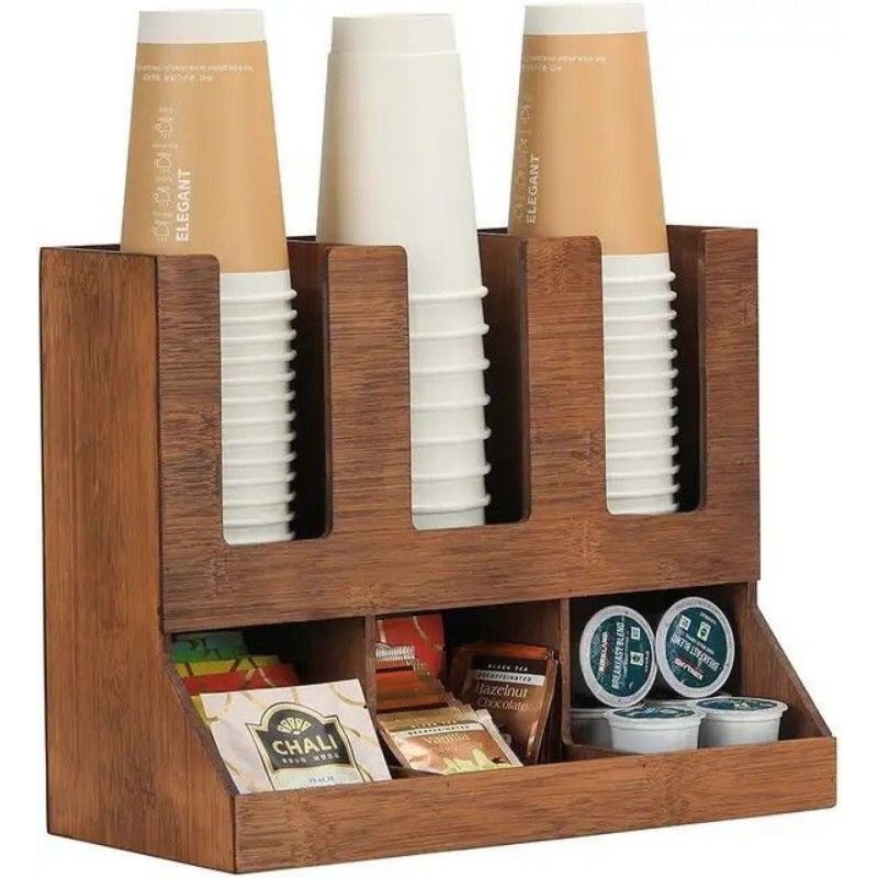 Rak Kopi Kayu Estetik isi 6 Rak Paper Cup Rak Kayu Tempat Kopi dan Gelas