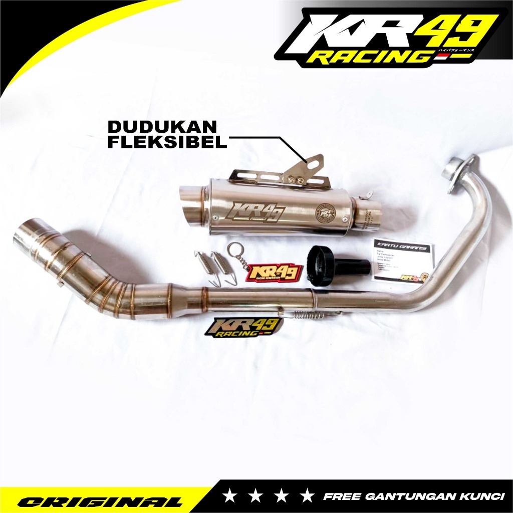 KNALPOT RACING KR49 TR1 SHORT ORI BRACKET FLEKSIBEL AUTO PNP VIXION R15 GSX CBR CB MEGAPRO TIGER BIS