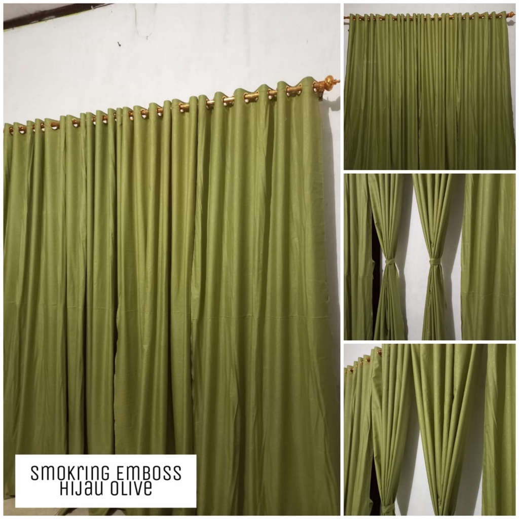 Gorden Polos Smokring Hijau Olive Tirai Jendela Minimalis Hordeng Aesthetic Keren Tebal Murah