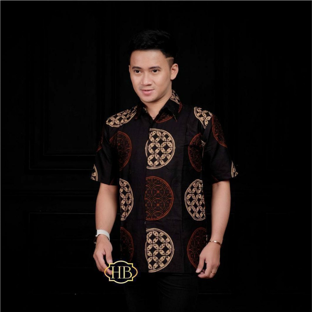 Hem Batik Pria - Motif Bunga Matahari - Warna Hitam Kuning