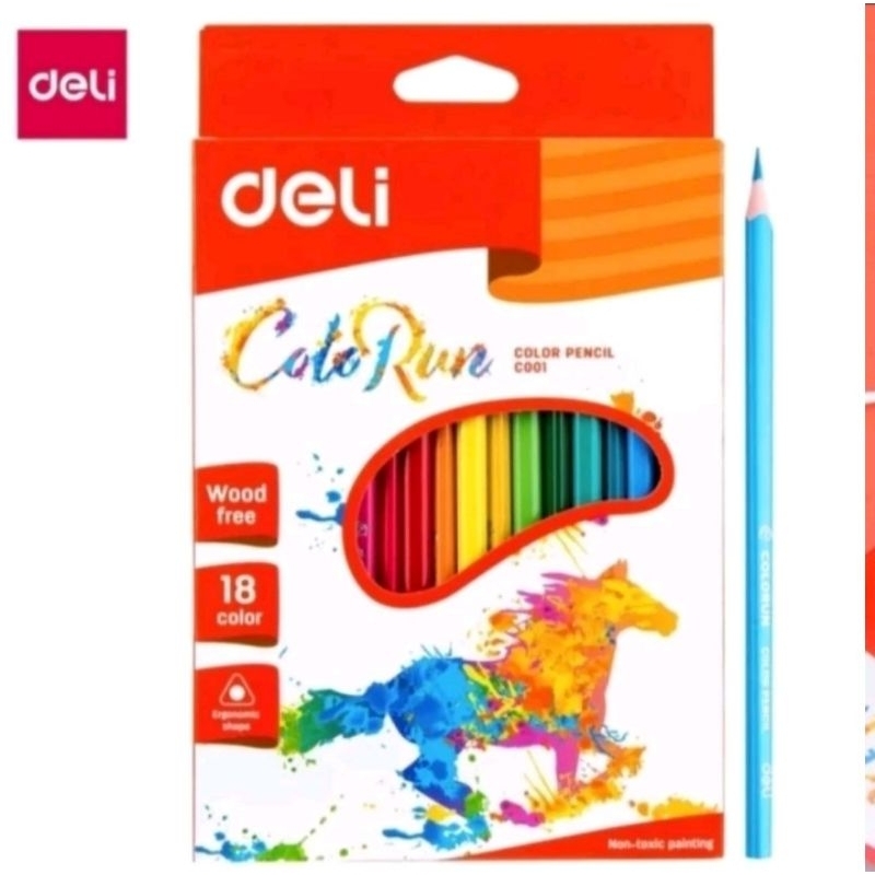 

Deli Pensil Warna-Bentuk Segitiga Ergonomis Warna Cerah 18 Warna Cat tidak beracun