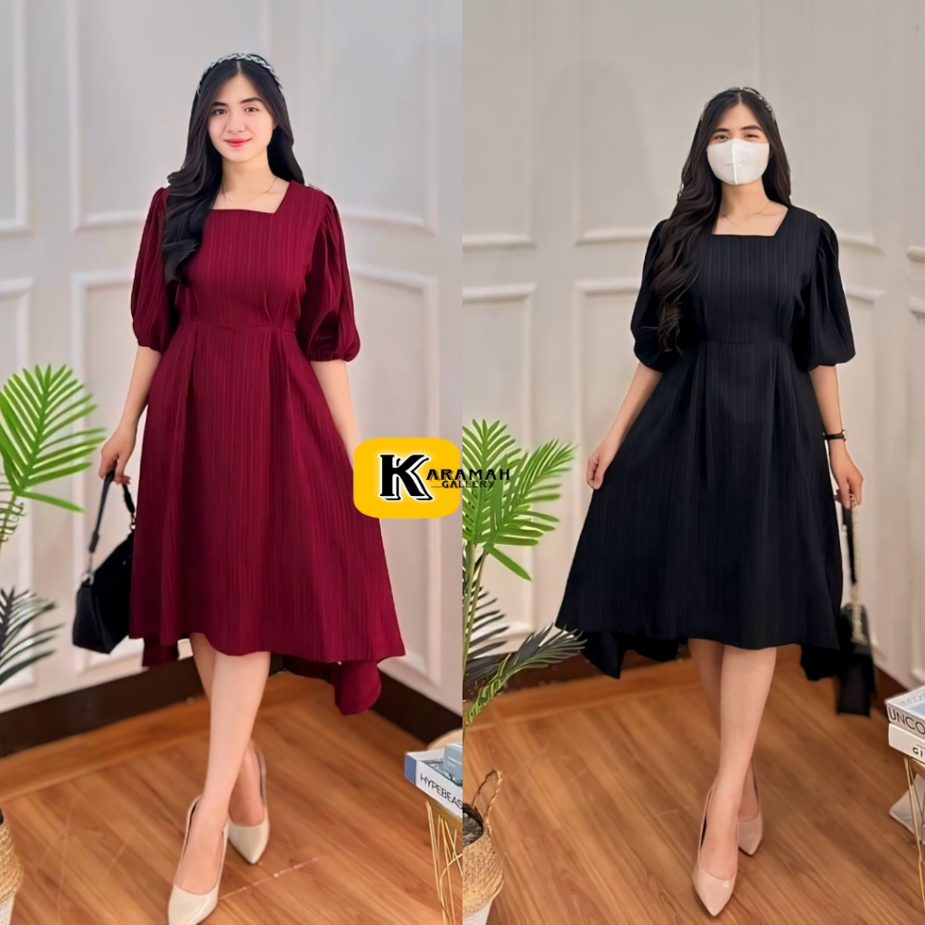 Dress Wanita Polos Casual Matt Ladycrush | Midi Dress Wanita Korean Style | Outfit Kondangan Terbaru
