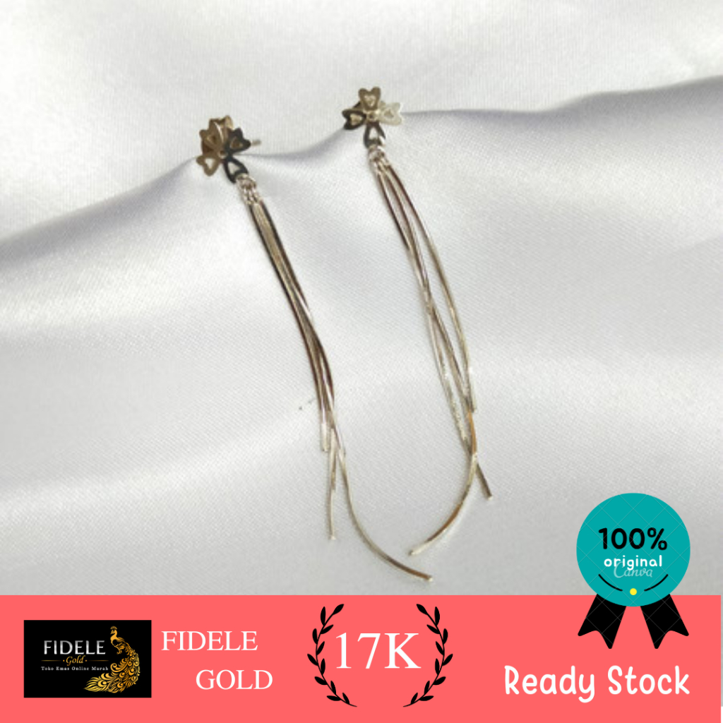Anting panjang fashion wanita emas putih 17k 750