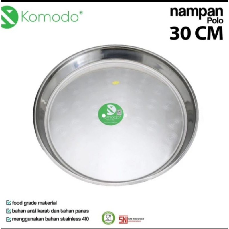 nampan bulat / baki bundar wadah saji stainless polos 30 cm komodo