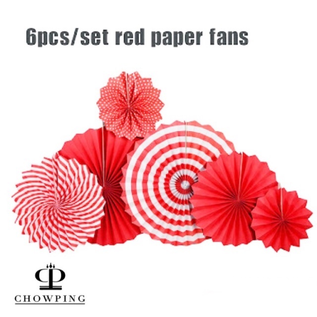 

Paperfan SET RED 6PCS / Paper Fan Kipas Kertas Tema MERAH