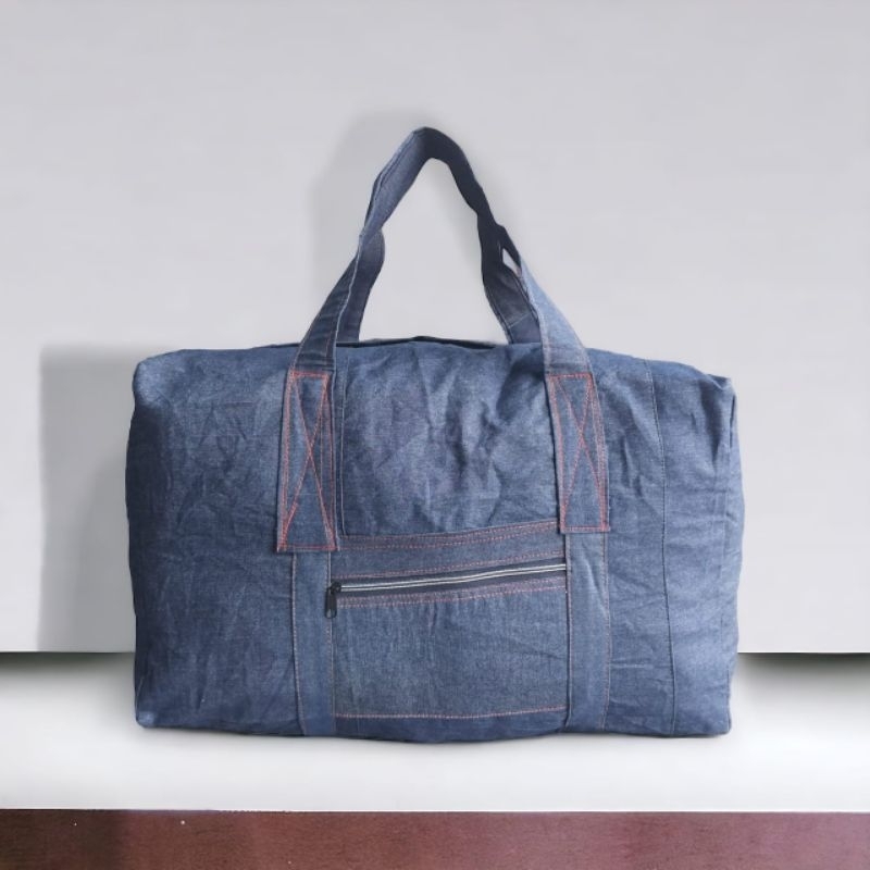 Tas Travel Bag Bahan Jeans Kuat Dan Awet Tas Duffel Mudik Lebaran Tas Baju Tenteng Tas Pakaian Jinji