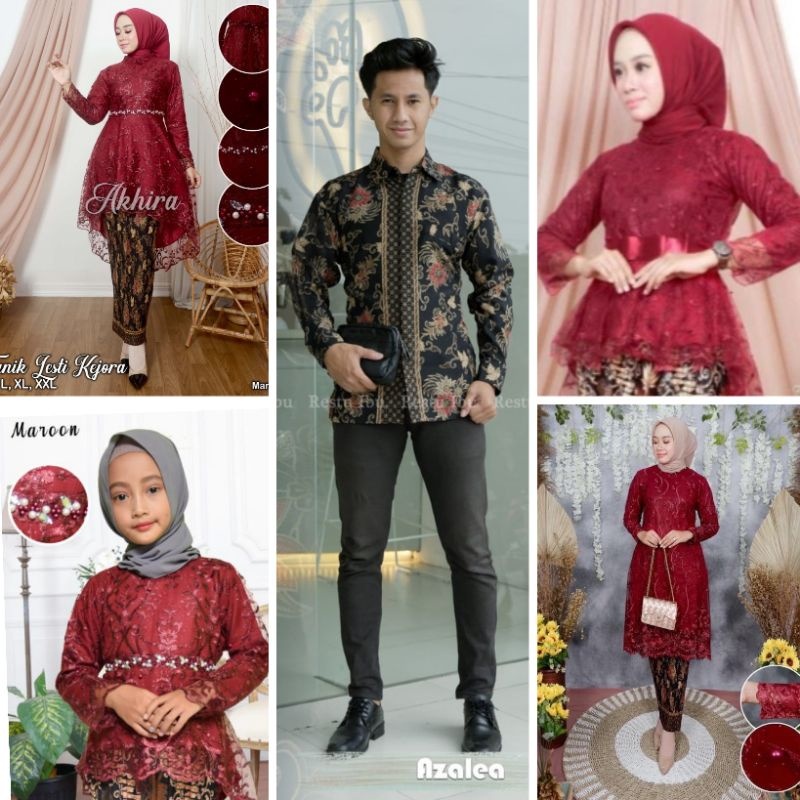 COUPLE KEBAYA MODERN/KEBAYA SARIMBIT KELUARGA/SETELAN KEBAYA PESTA/COUPLE KEBAYA IBU ANAK KEMEJA BAT