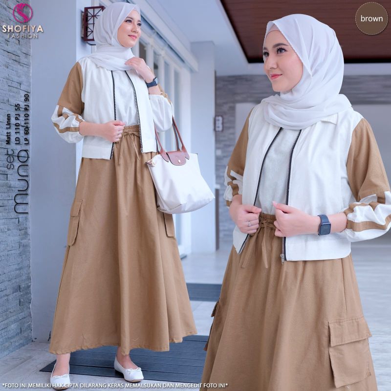 Muna setelan cargo - Outif muslimah setelan jaket dan rok