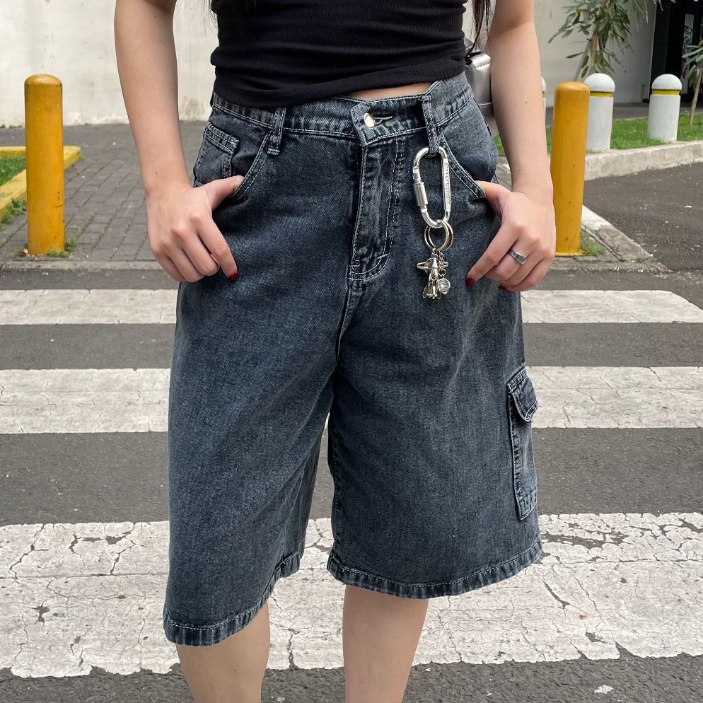 ART R65Y George Jorts Jeans Short Denim  Celana Denim Jeans Pendek Low Waist Acid Dark Grey