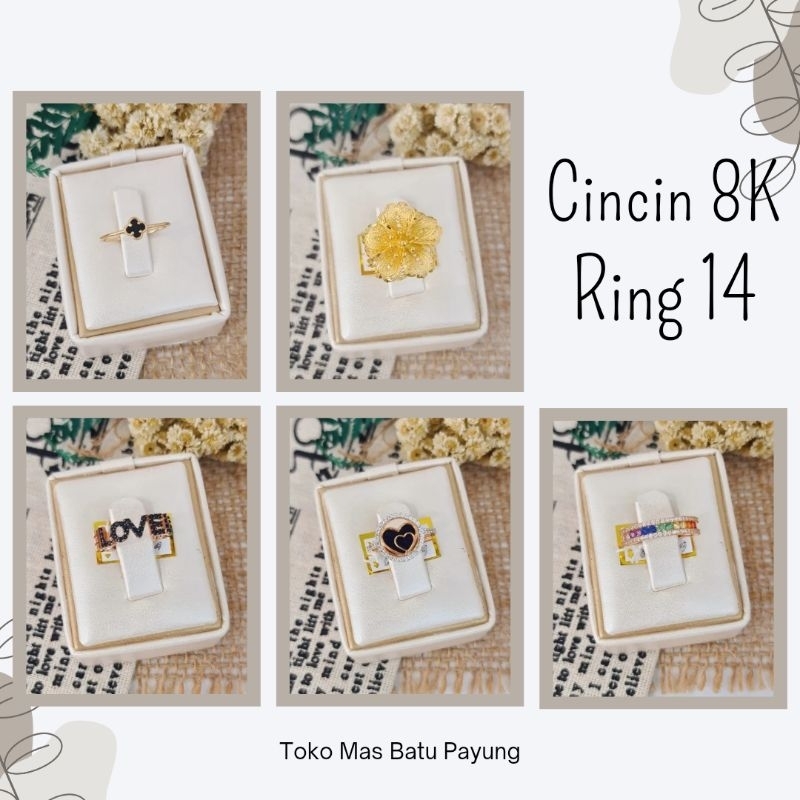WAJIB TANYA STOK Realpic Cincin Wanita Emas Asli Kadar 8K-9K | Ring 14 | Aksesoris Perhiasan Wanita 