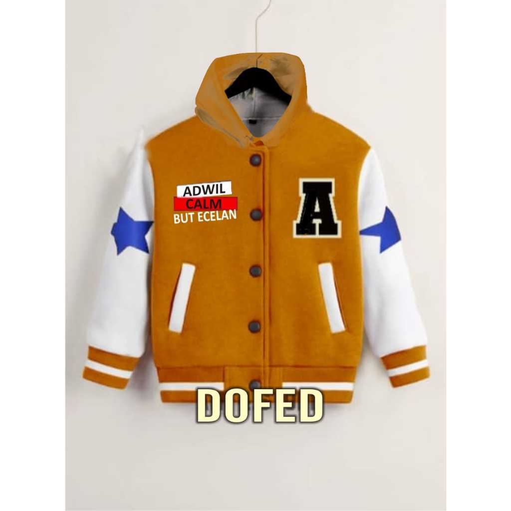 JAKET ANAK TERBARU USIA 2-12 TAHUN VARSITY HOODIE INISIAL A M N R TERBARU 2024