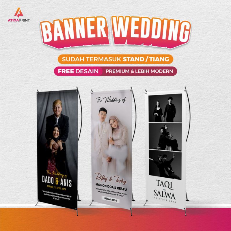 Banner Wedding / Banner Pernikahan, ukuran 60x160 cm sudah termasuk Tiang / Stand