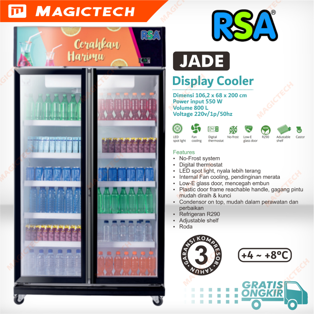 RSA SHOWCASE DISPLAY COOLER JADE 2 PINTU 800 Liter