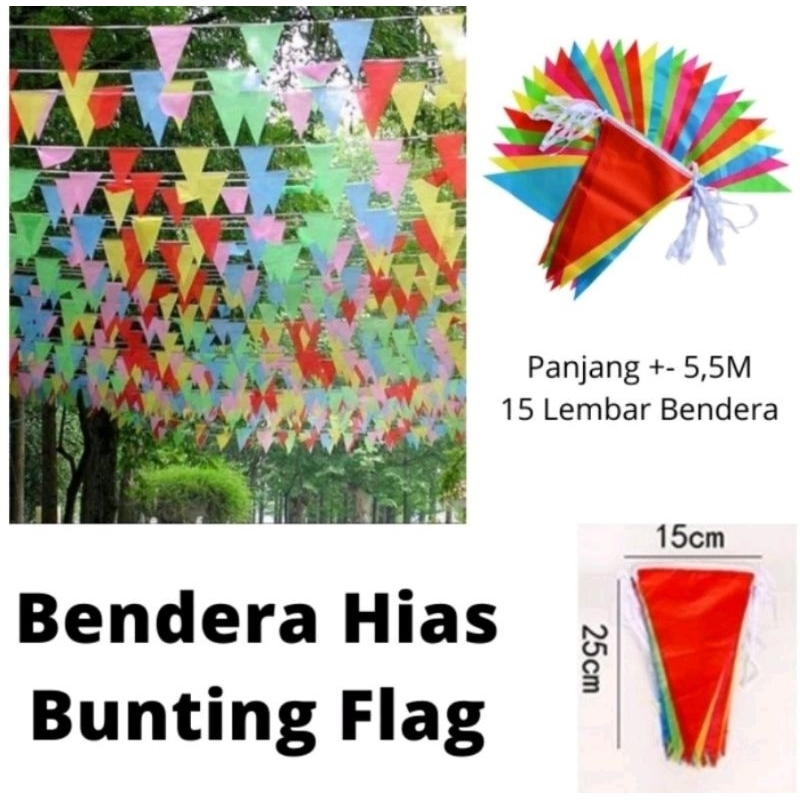 BENDERA KAIN SEGITIGA WARNA WARNI - UMBUL UMBUL BENDERA HIAS