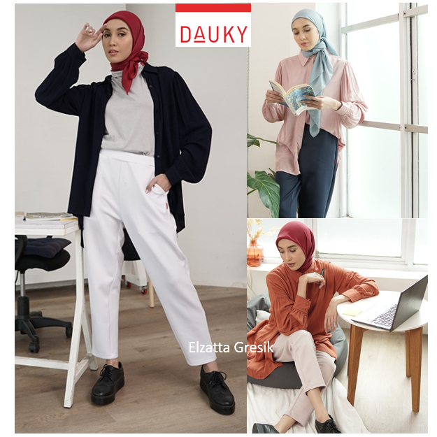 DAUKY Celana Straight Fit Scuba Ban - Celana Basic - Celana Casual - Celana Kerja Bahan Scuba - Cela