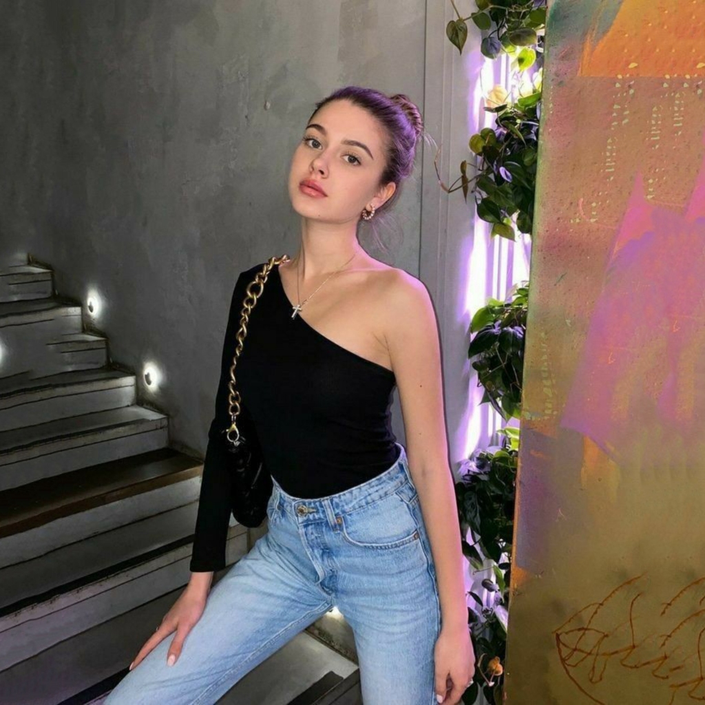One Shoulder Rib Top Long Sleeve